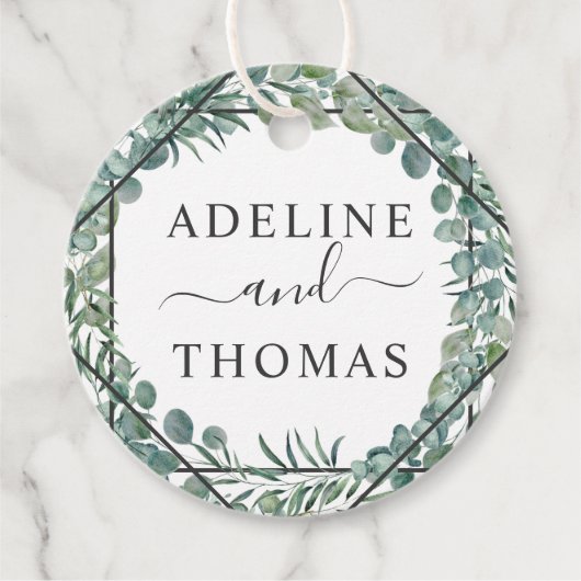 Elegant Eucalyptus Greenery Wedding Monogram Bedankjes Labels (Voorkant)