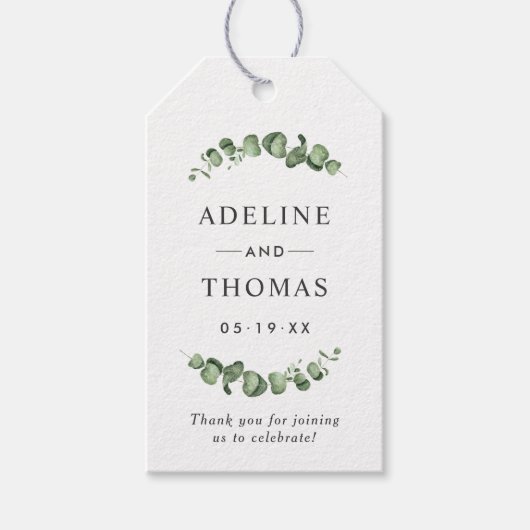 Elegant Eucalyptus Greenery Wedding Monogram Cadeaulabel (Voorkant)