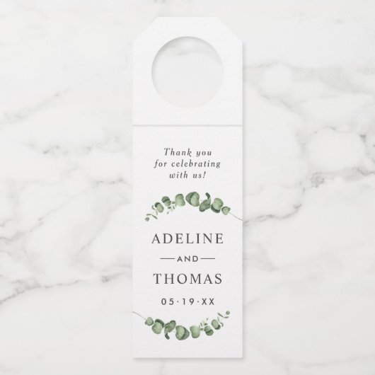 Elegant Eucalyptus Greenery Wedding Monogram Flessenhanger (Voorkant)