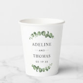 Elegant Eucalyptus Greenery Wedding Monogram Papieren Bekers (Achterkant)