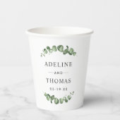 Elegant Eucalyptus Greenery Wedding Monogram Papieren Bekers (Voorkant)