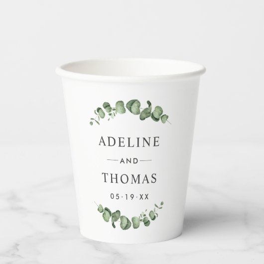 Elegant Eucalyptus Greenery Wedding Monogram Papieren Bekers (Voorkant)