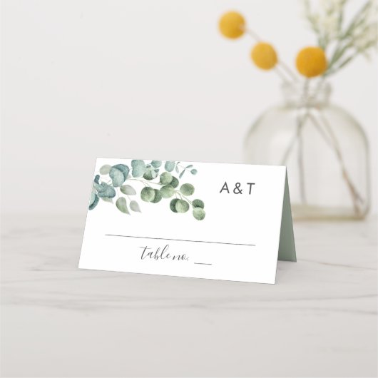 Elegant Eucalyptus Greenery Wedding Monogram Plaatskaartje (Voorkant)