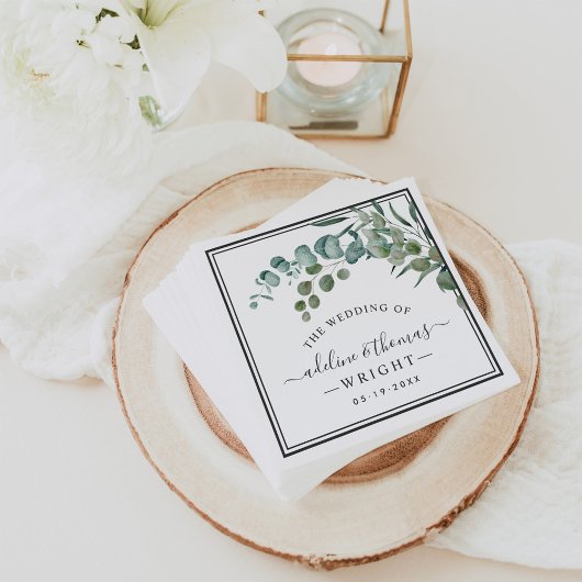 Elegant Eucalyptus Greenery Wedding Monogram Servet