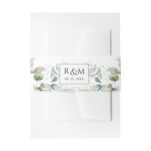 Elegant Eucalyptus Greenery Wedding Monogram Uitnodigingen Wikkel (Voorkant Voorbeeld)