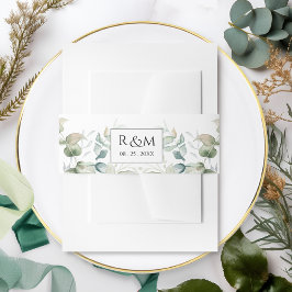 Elegant Eucalyptus Greenery Wedding Monogram Uitnodigingen Wikkel