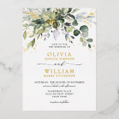 Elegant Eucalyptus Greenery Wedding Photo Gold Folie Uitnodiging (Voorkant)