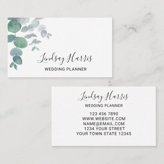 Elegant Eucalyptus Greenery Wedding Planner Visitekaartje (Voorkant / Achterkant)