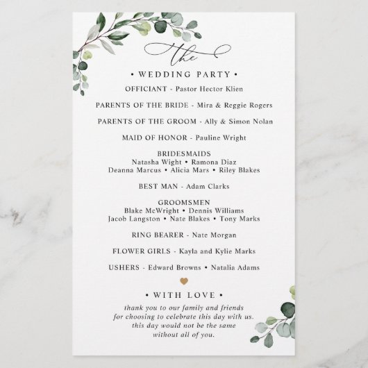 Elegant Eucalyptus Greenery Wedding Programme (Achterkant)