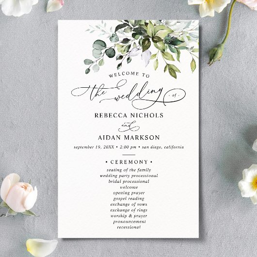 Elegant Eucalyptus Greenery Wedding Programme
