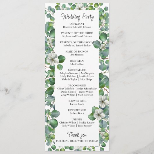 Elegant Eucalyptus Greenery Wedding Programme Programmakaart (Achterkant)