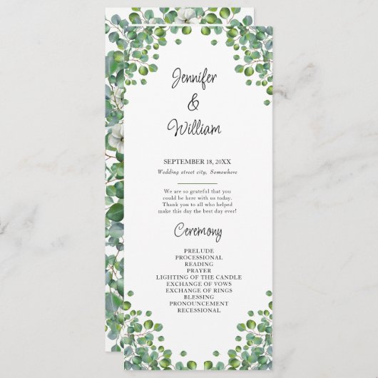 Elegant Eucalyptus Greenery Wedding Programme Programmakaart (Voorkant / Achterkant)