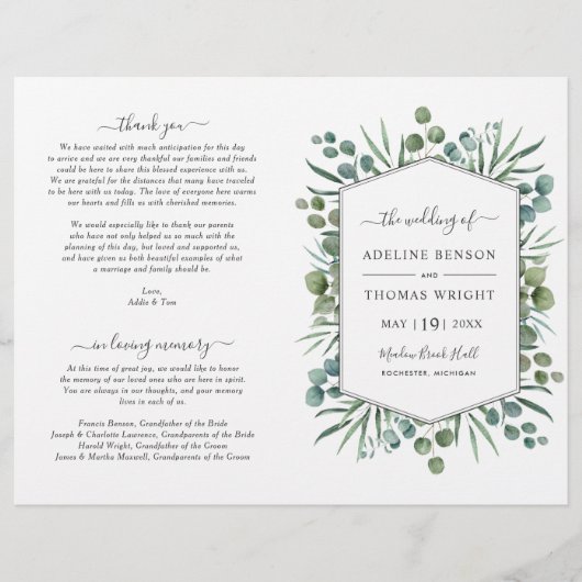 Elegant Eucalyptus Greenery Wedding Programs (Voorkant)