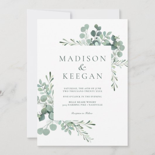 Elegant Eucalyptus Greenery Wedding QR Code Invita Kaart (Voorkant)