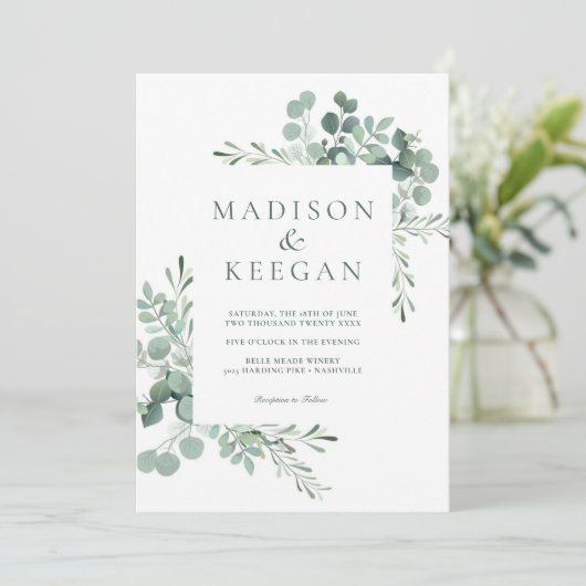 Elegant Eucalyptus Greenery Wedding QR Code Invita Kaart (Staand voorkant)