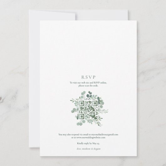 Elegant Eucalyptus Greenery Wedding QR Code Invita Kaart (Achterkant)