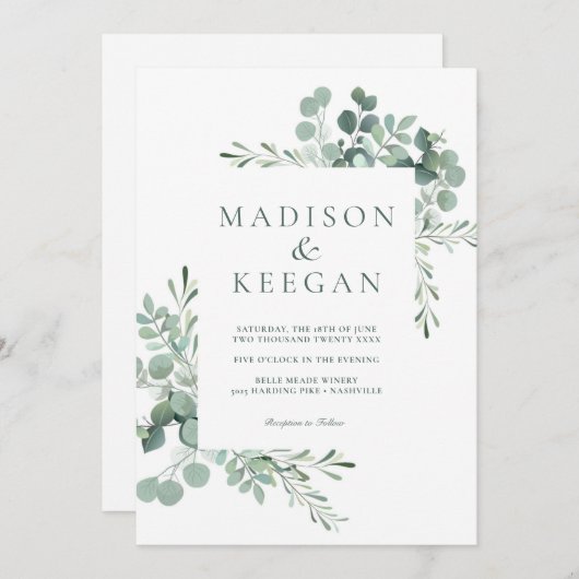 Elegant Eucalyptus Greenery Wedding QR Code Invita Kaart (Voorkant / Achterkant)