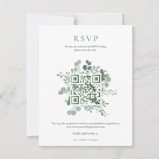 Elegant Eucalyptus Greenery Wedding QR Code RSVP Kaart (Voorkant)