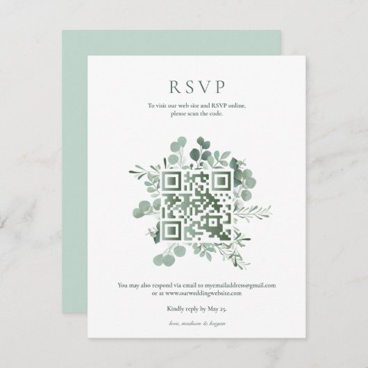 Elegant Eucalyptus Greenery Wedding QR Code RSVP Kaart (Voorkant / Achterkant)