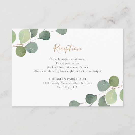 Elegant Eucalyptus Greenery Wedding Reception Informatiekaartje (Voorkant)