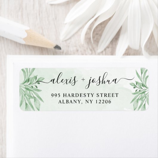 Elegant Eucalyptus Greenery Wedding Return Address Etiket (Insitu)