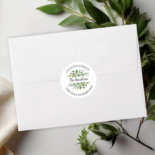 Elegant Eucalyptus Greenery Wedding Return Address Ronde Sticker