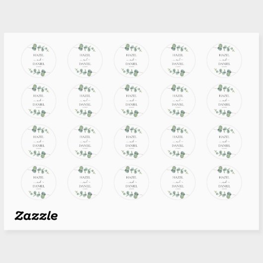 Elegant Eucalyptus Greenery Wedding Ronde Sticker (Vel)