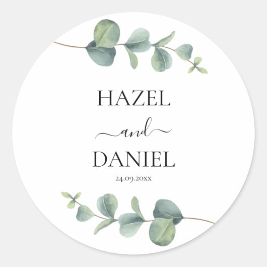 Elegant Eucalyptus Greenery Wedding Ronde Sticker (Voorkant)