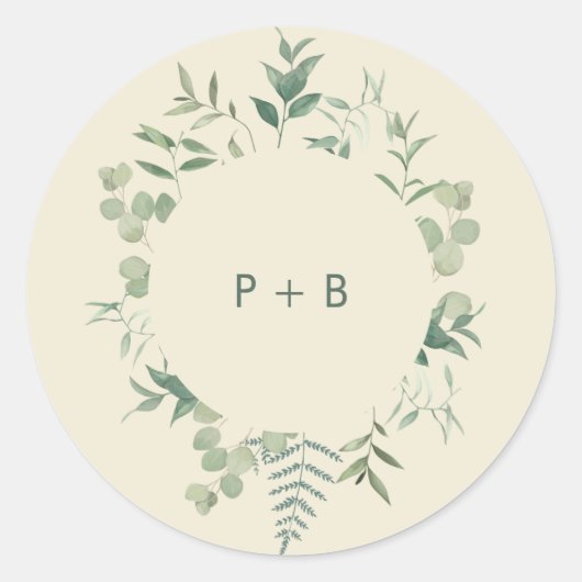 Elegant Eucalyptus Greenery Wedding Ronde Sticker (Voorkant)