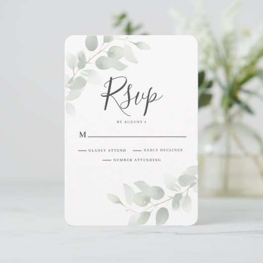 Elegant Eucalyptus Greenery Wedding RSVP Card (Staand voorkant)