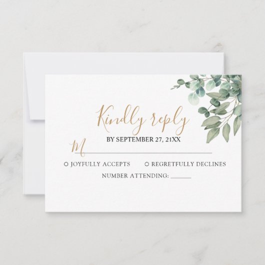Elegant  Eucalyptus Greenery Wedding  RSVP Kaartje (Voorkant)