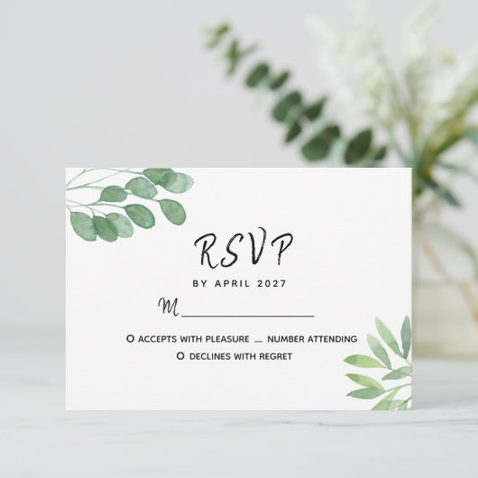 Elegant Eucalyptus Greenery Wedding RSVP Kaartje (Staand voorkant)