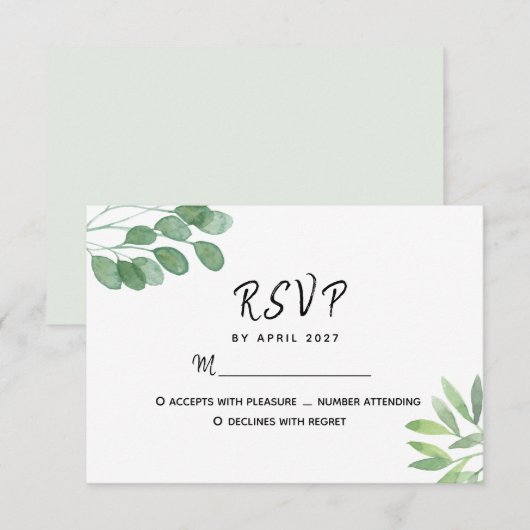 Elegant Eucalyptus Greenery Wedding RSVP Kaartje (Voorkant / Achterkant)