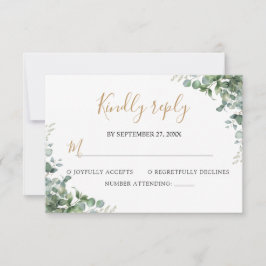 Elegant  Eucalyptus Greenery Wedding RSVP Kaartje