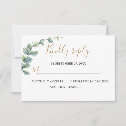 Elegant  Eucalyptus Greenery Wedding RSVP Kaartje (Voorkant)