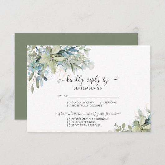 Elegant Eucalyptus Greenery Wedding RSVP Kaartje (Voorkant / Achterkant)
