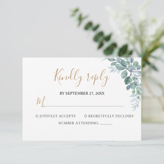Elegant  Eucalyptus Greenery Wedding RSVP Kaartje (Staand voorkant)