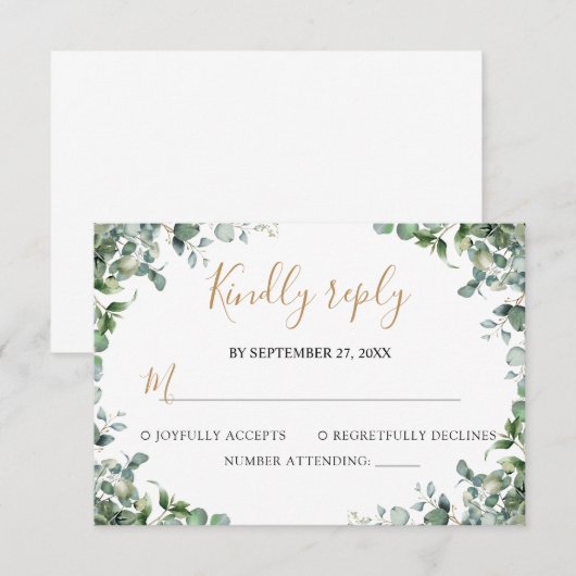 Elegant  Eucalyptus Greenery Wedding  RSVP Kaartje (Voorkant / Achterkant)
