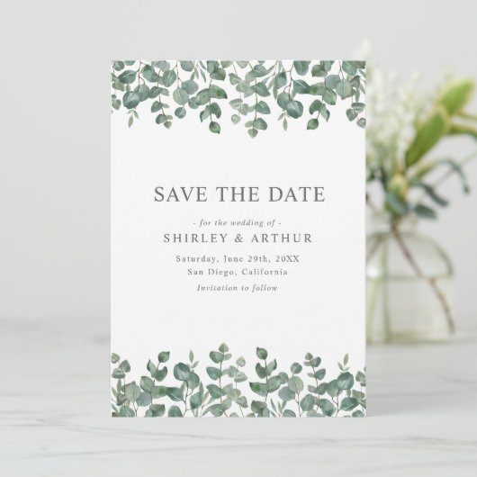 Elegant  Eucalyptus Greenery Wedding Save The Date (Staand voorkant)