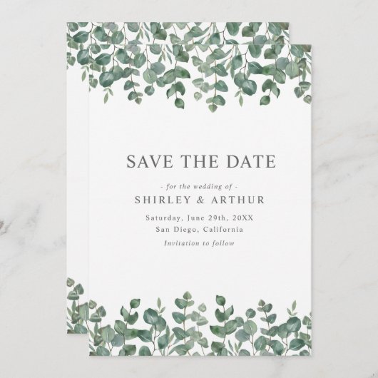 Elegant  Eucalyptus Greenery Wedding Save The Date (Voorkant / Achterkant)
