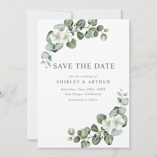 Elegant  Eucalyptus Greenery Wedding Save The Date (Voorkant)