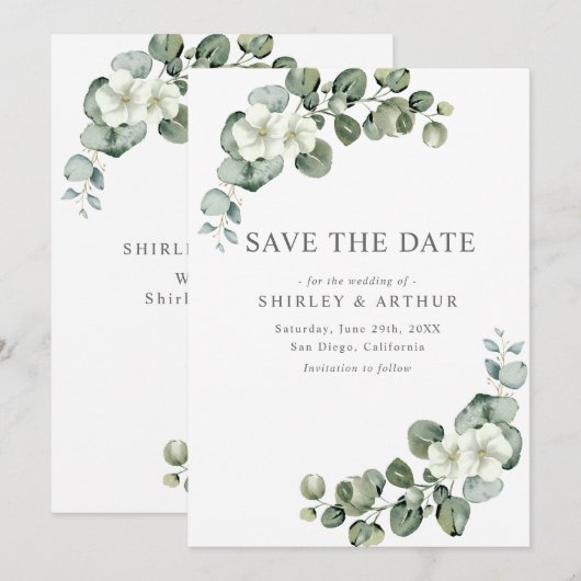 Elegant  Eucalyptus Greenery Wedding Save The Date (Voorkant / Achterkant)