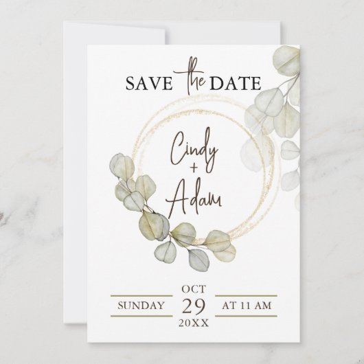 Elegant Eucalyptus Greenery Wedding Save The Date (Voorkant)