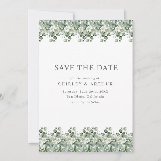 Elegant Eucalyptus Greenery Wedding Save The Date (Voorkant)