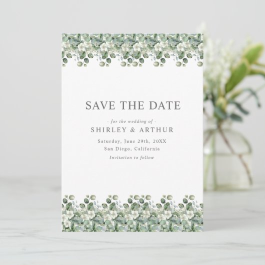 Elegant Eucalyptus Greenery Wedding Save The Date (Staand voorkant)