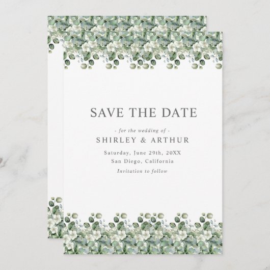 Elegant Eucalyptus Greenery Wedding Save The Date (Voorkant / Achterkant)