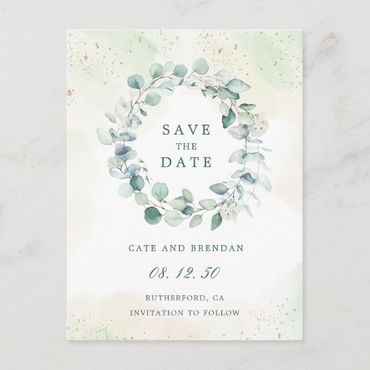 Elegant Eucalyptus Greenery Wedding Save the Date Aankondigingskaart (Voorkant)