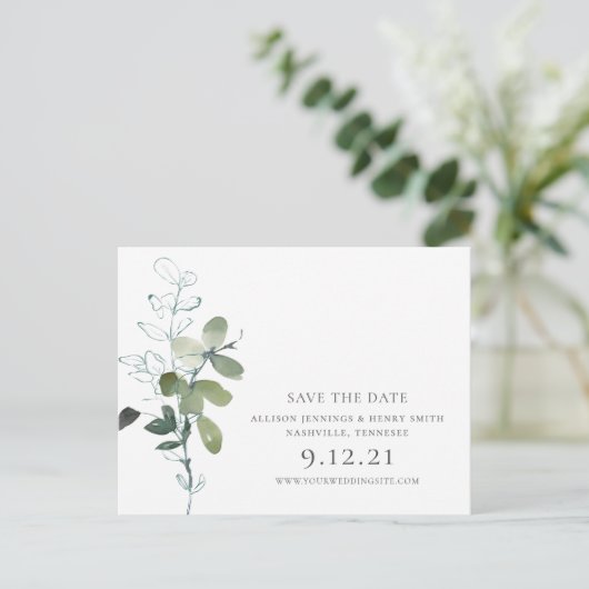 Elegant Eucalyptus Greenery Wedding Save the Date Aankondigingskaart (Staand voorkant)