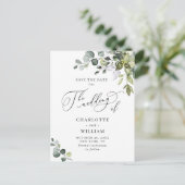 Elegant Eucalyptus Greenery Wedding Save the Date Briefkaart (Staand voorkant)