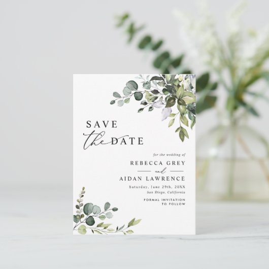 Elegant Eucalyptus Greenery Wedding Save the Date Briefkaart (Staand voorkant)